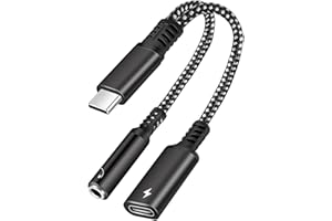 AMZFUK Adattatore USB C Jack 3.5mm,Adattatore cuffie USB C a Jack Compatibile,Cavo Audio Hi Fi con Porta di Ricarica Tipo C,Nero