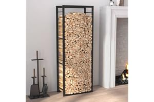 FENLAX Estantería para leña, color negro mate, 50 x 28 x 132 cm, de acero, para guardar leña, soporte para leña de metal