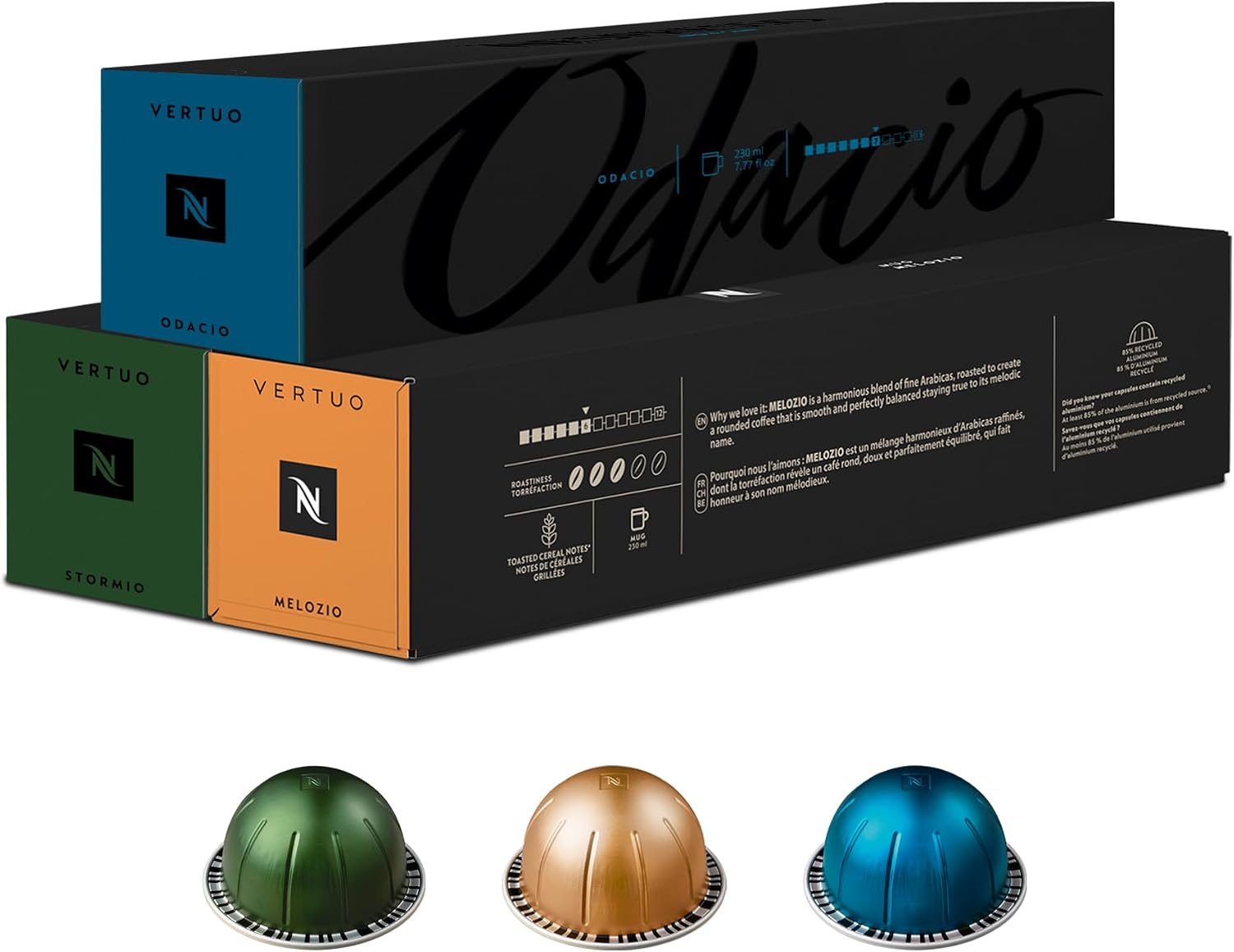 Nespresso Vertuo Coffee Pods, Pack of 30, 10 x Melozio, 10 x Stormio, 10 x Odacio capsules for Nespresso Machines. Make Espressos, Cappuccino and Lattes at home. Recyclable Pods.