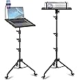 Hcosmy Projector Stand Tripod, Laptop Tripod on Wheels, Adjustable Height from 60 cm to 160cm Projector Tripod Laptop Floor Stand with Gooseneck Phone Holder for Office Home Stage Studio DJ Equipment