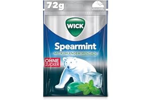 ‎WICK WICK Spearmint Hustenbonbons mit kühlendem Menthol, ohne Zucker - 1er Pack (1 x 72 g)