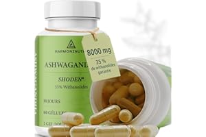 HARMONINUTRI Ashwagandha 40:1 Extra Fort 8000 mg/Jour va REDUIRE LE CORTISOL et une Relaxation Totale | FACILE À AVALER | Plante adaptogene, pour un sommeil Adulte de qualité et aider à retrouver votre sérénité