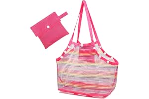COOLGO Strandspielzeug Tasche mit Verstärktem Netze | Faltbare Sandspielzeug Netztasche XXL für Beach & Familie | Robuste Beachbag für Strand, Schwimmbad, Urlaub, Leicht, Rosa