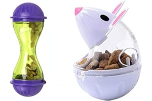 SUNNEE 2Pcs Cat Food Dispenser Cat Treat Toy Feeder Toy for Interactive IQ Treat Training Mouse shape Tumbler (White,Purple)
