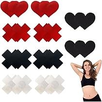 JIEYAO 40 Pièces Cache-Tétons Jetables, Noir Protège-tétons Invisibles 4 Styles Jetables Cache Tétons Coeur Fleur Ronde Croix Autoadhésif Nipple Cover Autocollants Respirants Mamelons Pour Femmes