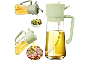 ETONSUNNY Dispensador y Pulverizador de Aceite 2 en 1, Botella de Aceite de Vidrio Transparente de 470 ml Para Cocinar, Vaporizador Acerte Para Cocinar, Ensaladas, Freír (Verde)