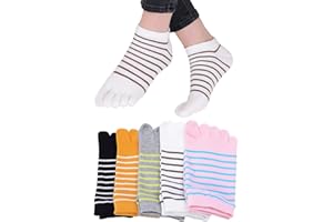 MEMOFYND 5 par skarpet do biegania z pięcioma palcami, modne skarpety w paski, mini okrągłe skarpety, odpowiednie dla dziewcząt i kobiet (czarne, białe, szare, różowe, żółte), czarny, S-L