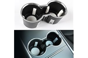 VIHIMAI Insert de porte-gobelet pour Tesla Model 3/Y 2021, 2022, 2023 et Model Y 2024, accessoires de console centrale en ABS et TPR lavable, noir/blanc