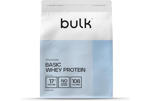 Bulk Basic Proteína de Suero en Polvo | Chocolate | 1,25 kg | 41 Raciones | Hasta 18 g de Proteína | Bajo en Azúcar | Fórmula de Rápida Absorción | Apoya el Crecimiento y la Recuperación Muscular