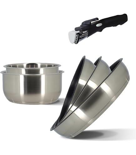 Batterie Qualité Professionnelle Fackelmann 9444050 Set 3 Poêles 20 24 Et 28 Cm Et 3 Casseroles 12 Poele Inox Manche Amovible
