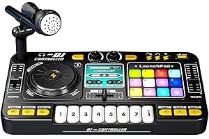 Btuty Kids DJ Controller with Adjustable Microphone BT 5.0 DJ Mixer Table Whack-a-Mole Game Dynamic Lighting Effects Musical Toy for Children Ages 3+ (Btuty5ty9rgsn8k-11)