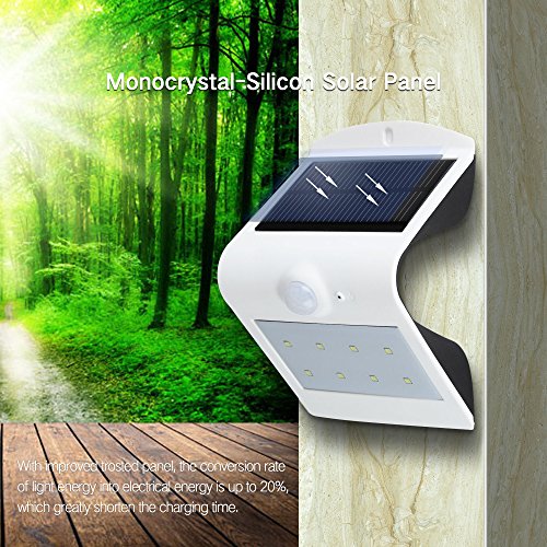 HonestEast Solarleuchte LED, 6000K Solarlampe Sicherheits mit bewegungsmelder solarleuchten garten led Außenwandleuchten solarlicht für Haus Zaun Garten Garage Schuppen Treppe Garten Deko (Silber) - 5