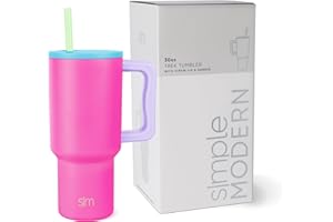 Simple Modern Tazza Termica con Cannuccia e Manico | Bicchiere Termico in Acciaio Inossidabile Isolato | Regali per Donne & Uomini | Trek | 890ml | 80s Mix