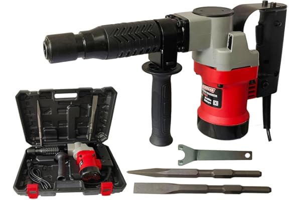 Inditrust Dumdaar New 1300W 5.6kg Demolition Hammer Copper Armature and Coil with 2 chisels and a carrying box set Hex Chuck 70 mm Concrete Breaker (RED)