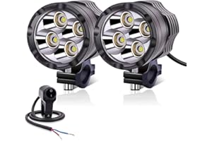 YnGia Motorcycle Led Spotlights, 2PCS Motorcycle Fog Lights with Waterproof Switch, White Universal Led Auxiliary Lights Headlights 12V 24V for Motorbike Scooters Truck Car Boat