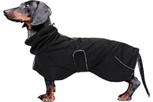 MOREZI Dachshund Coats Waterproof, Perfect for Dachshunds, Sausage, Weiner Dog Winter Coat with Padded Fleece, Puppy Snowsuit with Adjustable Bands and High Vis Reflective Trim - Black - M