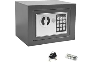 DICN Digital Electronic Safe Box for Home Office, 4.6 Litre Small 6.7”x 9” x 6.7” Grey, with 2 Emergency Keys, Wall Floor Mounted Cabinet Safes Security Box