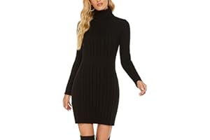 QUNERY Vestito Donna Invernale Elegante,Abito in Maglia Manica Lunga Collo Alto per Autunno,Vestiti Maglione Elasticizzato Casual