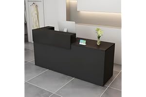 CCUKTFN Bancone Reception Moderno in Legno con Ripiani e Cassetti, 100–180 cm Bancone Negozio, Bancone da Accoglienza per Ufficio, Salone, Negozio, Hotel, Studio Professionale Nero/Sinistra 140x100x60cm