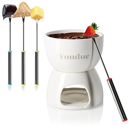 com-four Schokoladenfondue-Set Keramik, 4 Gabeln