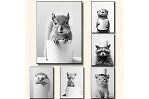 BEIYIHO Affiche Murale Noir et Blanc Humour Animaux Photos Deco Salle de Bain Tableau Poster WC Art Affiche Drole Toilette Tableau Humoristique WC Toile Poster Mural Chambre Adulte Rigolo Funny Amusante