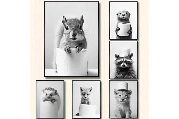 Affiche Murale Noir et Blanc Humour Animaux Photos Deco Salle de Bain Tableau 40x50 Poster WC Art Affiche Drole Toilette Tableau Humoristique WC Toile Poster Mural Chambre Adulte Rigolo Funny Amusante