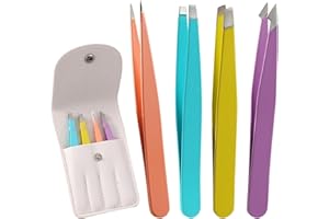 SUMLIVING Professional Eyebrow Tweezers,4 Piece Profeesional Stainless Steel Precision Tweezers for eyebow ingrown Hair Removal Eyelash Extension,Eyebrows Plucking Tweezers (Multicolor-4PCS)