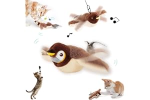 PZCC Oiseau Volant pour Chat, Jouet Chat Interactif, Oiseau Battant et Gazouillant Rechargeable, for Chats D'intérieur, Simulated Chirping Bird, USB Rechargeable (Moineau)