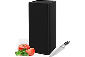 CHEERHOM Porte Couteaux sans Couteaux, Blocs Couteaux Vides Noir, Universel Porte-Couteaux de Cuisine, Support Couteau de Cuisine avec Lattes Flexibles, Rangement Couteaux Cuisine Carré, 22 x 9.5 x 9.5 cm