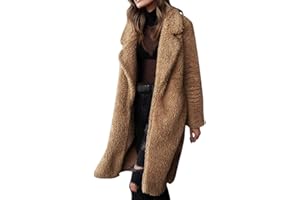 DUHENWU Long Cardigan for Women UK Plus Size Teddy Bear Jacket Fleece Lapel Coat Fluffy Outwear Casual Loose Notch Collar Warm Up Cardigan Coat Warm Winter Outwear