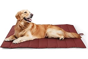 UNIKOME Hundedecke für Unterwegs 110 x 68 cm, rutschfeste Antistatische und Langlebige Hundematte, Waschbar Hundekissen Grosse Hunde, Reisebett Hund für Reise Camping Outdoor,(Rot braun+grün)