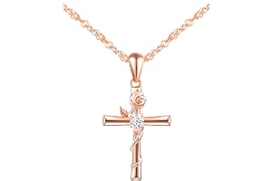MicVivien Ros kors örhängen halsband smyckesset i 925 sterlingsilver för kvinnor flickor, blommor kors hänge med kedja 45 cm