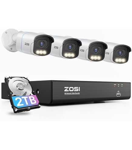ZOSI C220 4K 8MP 8CH PoE Beveiligingsset – 4 Domecamera's, AI-detectie, Tweerichtingsaudio, 100ft Nachtzicht, 2TB HDD, Uitbreidbaar Tot 16 Kanalen