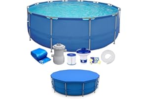 Walden Sports Round Above Ground Swimming Pool Set - Rust-Resistant Steel Frame Outdoor Garden Pool for Summer Fun - With Filter Pump, Chemical Dispenser, Cover & Repair Kit - 300x76cm
