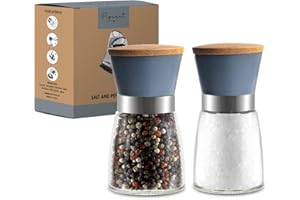 PIQUANT Salt and Pepper Mills Grinder Set of 2 Refillable Ceramic Grinder Adjustable Levels Kitchen Gifts (Slate Grey)