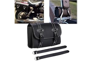Krtopo Motorcycle Saddle Bag PU Leather Tool Roll Motor Side Luggage Travel Tool Tail Bag with 2 Mounting Straps Black