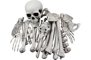 XONOR Pack of 28 skeleton bones and skull for Halloween decoration or creepy cemetery base decoration.