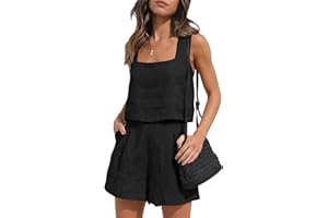 Geagodelia Set di Pantaloncini da Donna 2 Pezzi Canotta Lino + Pantaloncini Tuta Casual da Donne Estiva per Spiaggia Vacanza