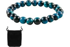 suuosl Bracelet Extensible en Pierre Naturelle d'Oeil de Tigre Bleu (8mm) - Bracelet Chakra de Chance et Harmonie, pour Bijoux Femmes Hommes Protecteur Unisexe pour Couple Mode Cadeau