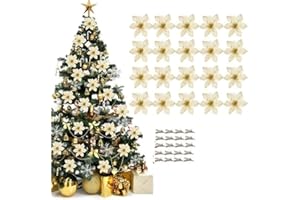 FPEAOB Ozdoby choinkowe z brokatem, sztuczne kwiaty, dekoracja choinkowa, Boże Narodzenie, sztuczne kwiaty, złote ozdoby choinkowe, na wesele, Nowy Rok, dekoracja bożonarodzeniowa do wnętrz