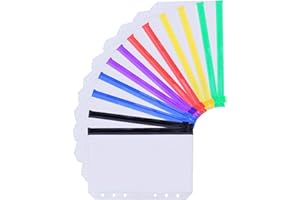 Femolity 12PCS A5 Binder Pockets, Zipper Binder Pockets, Waterproof PVC Document Filing Bags for 6 Ring Binder A5 Notebook-6 Colors