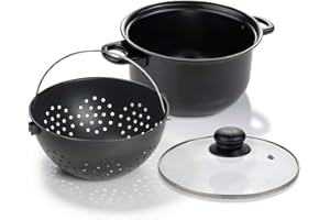 Genius World´s Greatest Pot 3-częściowy zestaw garnków z sitkiem o średnicy 25 cm – obróć garnek do nalewania cieczy, a potrawy pozostają w sitku – Cooking Pot do kuchenek indukcyjnych Ceran Elektro A24655 czarny