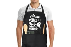 Heyu-Lotus Grillschürze für Männer, Lustig Kochschürze wasserdicht verstellbare Küchenschürze mit Fronttaschen Witziges BBQ Geschenk zum Vatertag Weihnachten oder Geburtstag
