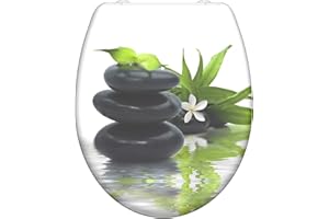 WC-Sitz - Toilettendeckel | Klodeckel mit Absenkautomatik & Schnellverschluss | Duroplast | Toilettensitz mit Muster (Jasmin)