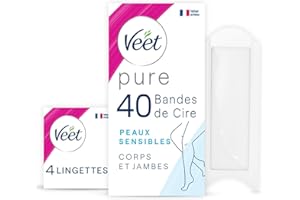 Veet PURE - 40 Bandes de Cire Froide Corps et Jambes - Peaux Sensibles - Recommandés par les Dermatologues - Epilation Longue Durée