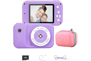 EIEVEY Kinder Kamera inkl.Tragetasche 2,4" Bildschir 1080P HD Kinderkamera Selfie Digitalkamera 32G SD-Kart Geschenke für 3-12 Jahre Jungen und Mädchen für Geburtstagsgeschenk Weihnachten Spielzeug (Lila)