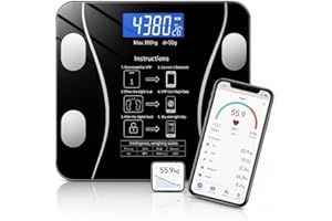 UKIUAN Báscula inteligente, peso y% de grasa – Análisis APP corporal completo, IMC, grasa, músculo, agua – Bluetooth, app móvil, seguimiento de peso y salud – Precisión profesional - pantalla led