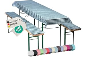 ‎NYVI NYVI Bierbankauflagen Set NYVIGala 240x70 cm Grün Kariert - 1x Tischdecke für 220x50 cm Biertische & 2X Gepolsterte Auflage für 220x25 cm Bierbänke - Sitzauflage für Bierzeltgarnitur