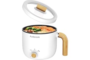 ‎AUDECOOK Audecook Elektrische Hot Pot, 1.5L Tragbare Mini Antihaft Multikocher, Schneller Ramen Kocher, Travel Electric Bratpfanne mit Duale Leistungssteuerung für Steak/Suppe/Ei/Hafer(Weiß)