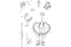 CYFUN DESIGN Crazy Birds Stamps for Card Making Animals Flower Vines Transparent Silicone Seal Stamps for DIY Scrapbooking Wors Phrase Rubber Stamps for Paper Crafting Arts Crafts Supplies